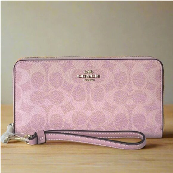 Coach Long Zip Around Wallet CW778 Powder Pink Signature Canvas Wristlet ORGPKG - Picture 1 of 9